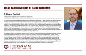 Texas A&M University at Qatar Welcomes Dr. Marwan Khraisheh   (click for a larger preview)
