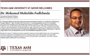 Faculty Welcomes Dr. Mohamed Mohieldin Fadlelmula   (click for a larger preview)