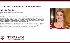 Texas A&M University at Qatar Welcomes Nicole Brothers   (click for a larger preview)