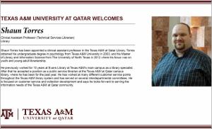 Texas A&M University at Qatar Welcomes Shaun Torres   (click for a larger preview)